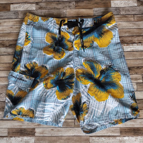 Maui And Sons Board Shorts Mens Size 34 Multicolor Floral Beach Swim Trunks - Picture 1 of 12